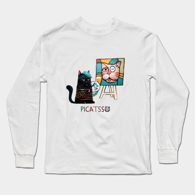 Picatsso Cat Funny Long Sleeve T-Shirt by Blind Art
